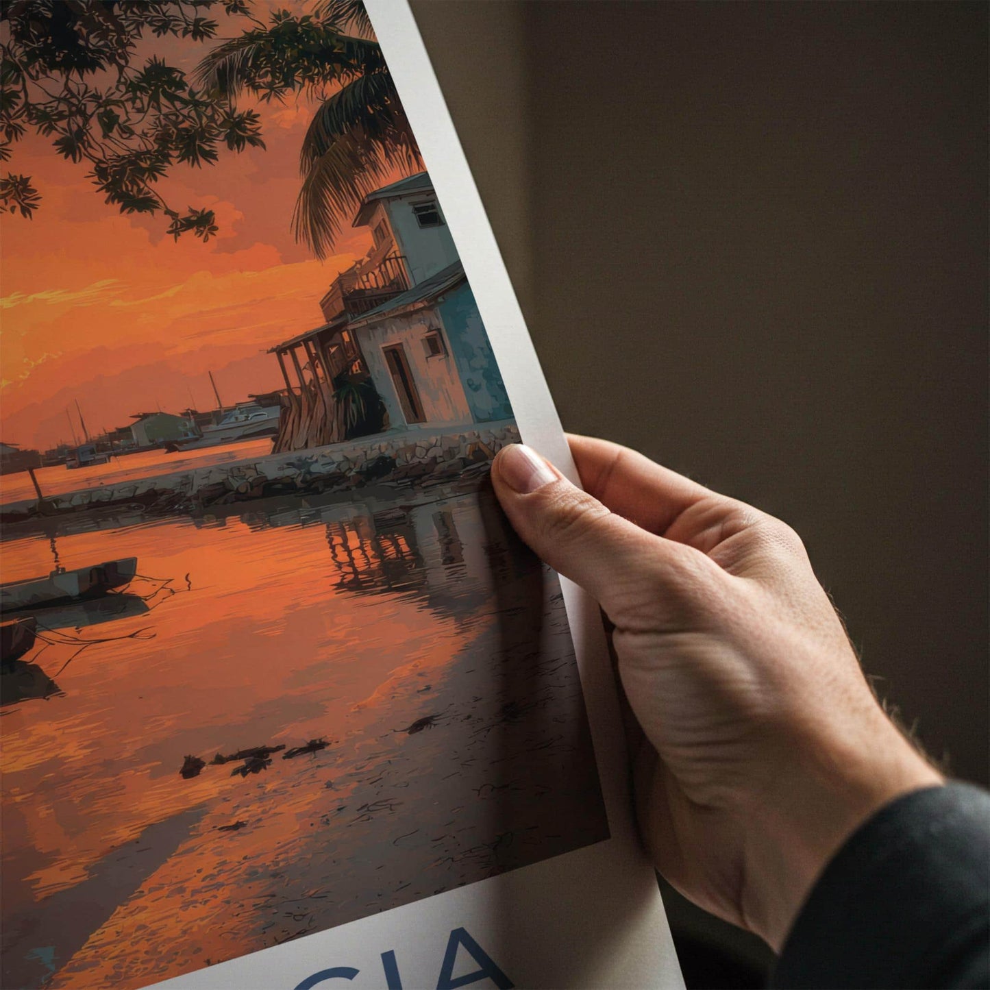 Placencia Poster - Belize Travel Art - Vibrant Sunset Reflections Home Decor