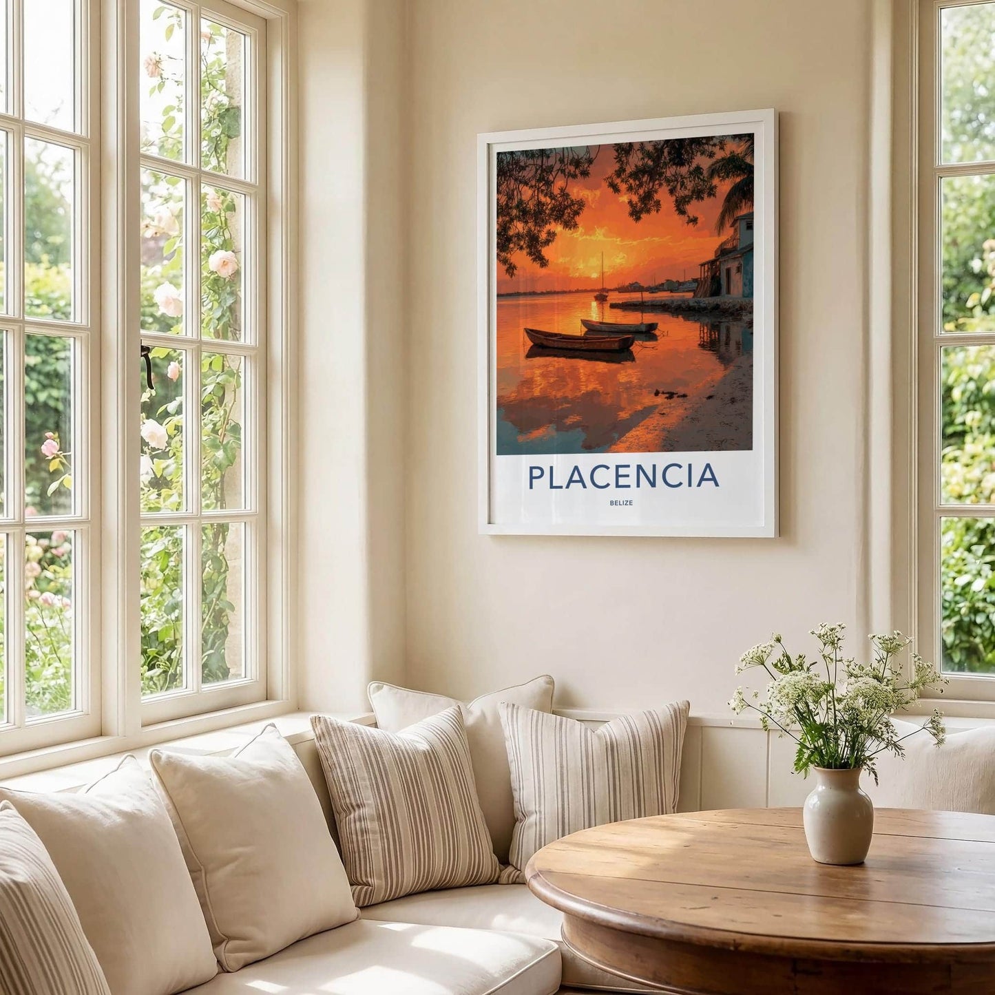 Placencia Poster - Belize Travel Art - Vibrant Sunset Reflections Home Decor