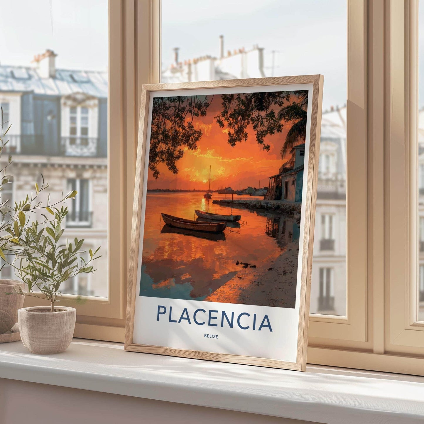 Placencia Poster - Belize Travel Art - Vibrant Sunset Reflections Home Decor