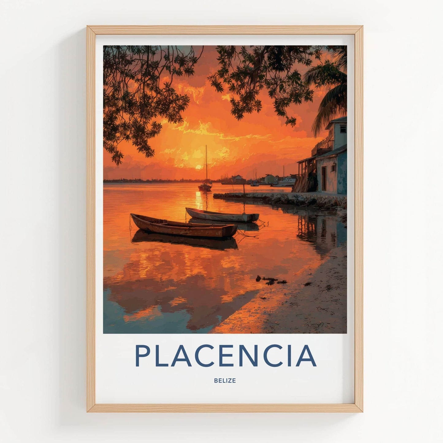 Placencia Poster - Belize Travel Art - Vibrant Sunset Reflections Home Decor