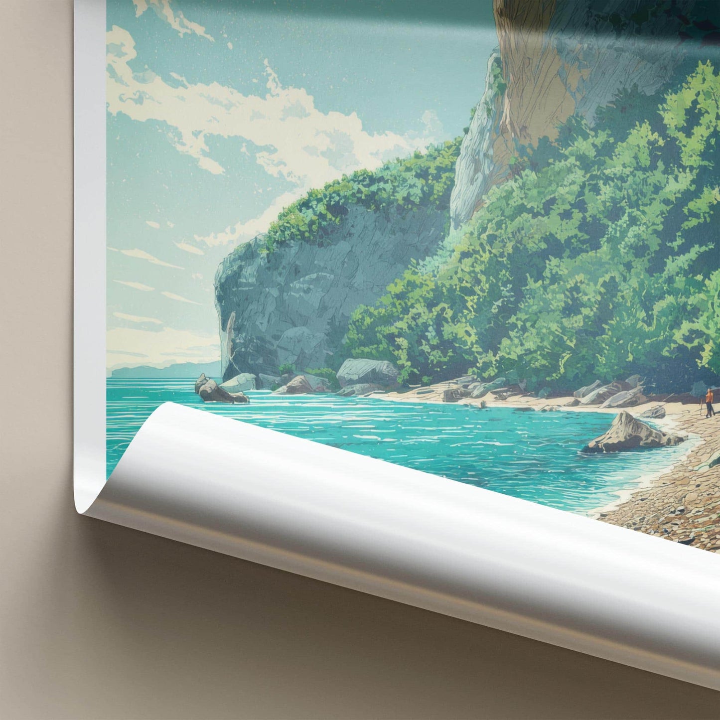 Plaza Nugal Poster - Croatia Travel Art - Lush Cliffside Beach Home Decor