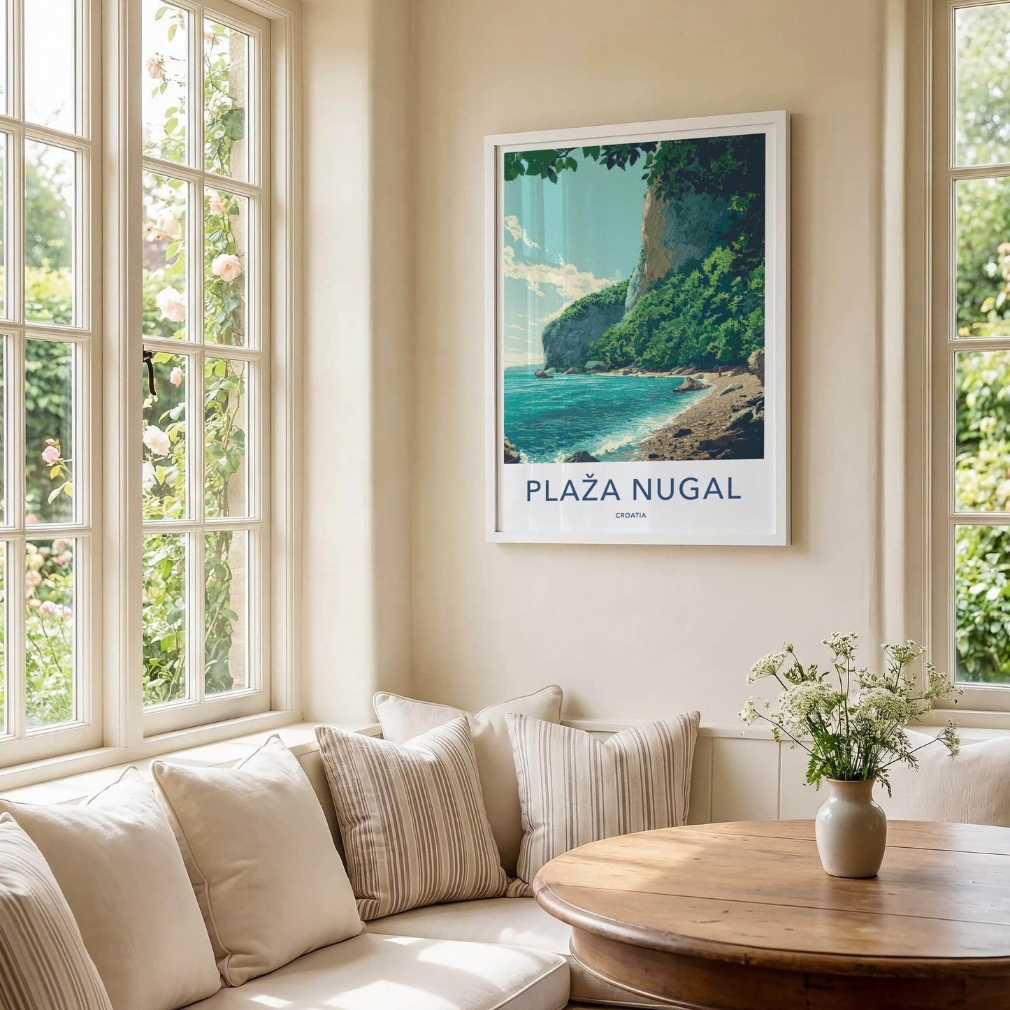Plaza Nugal Poster - Croatia Travel Art - Lush Cliffside Beach Home Decor