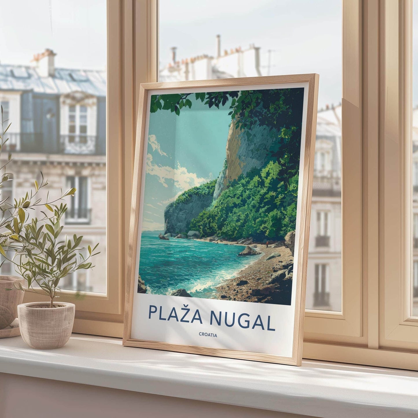 Plaza Nugal Poster - Croatia Travel Art - Lush Cliffside Beach Home Decor