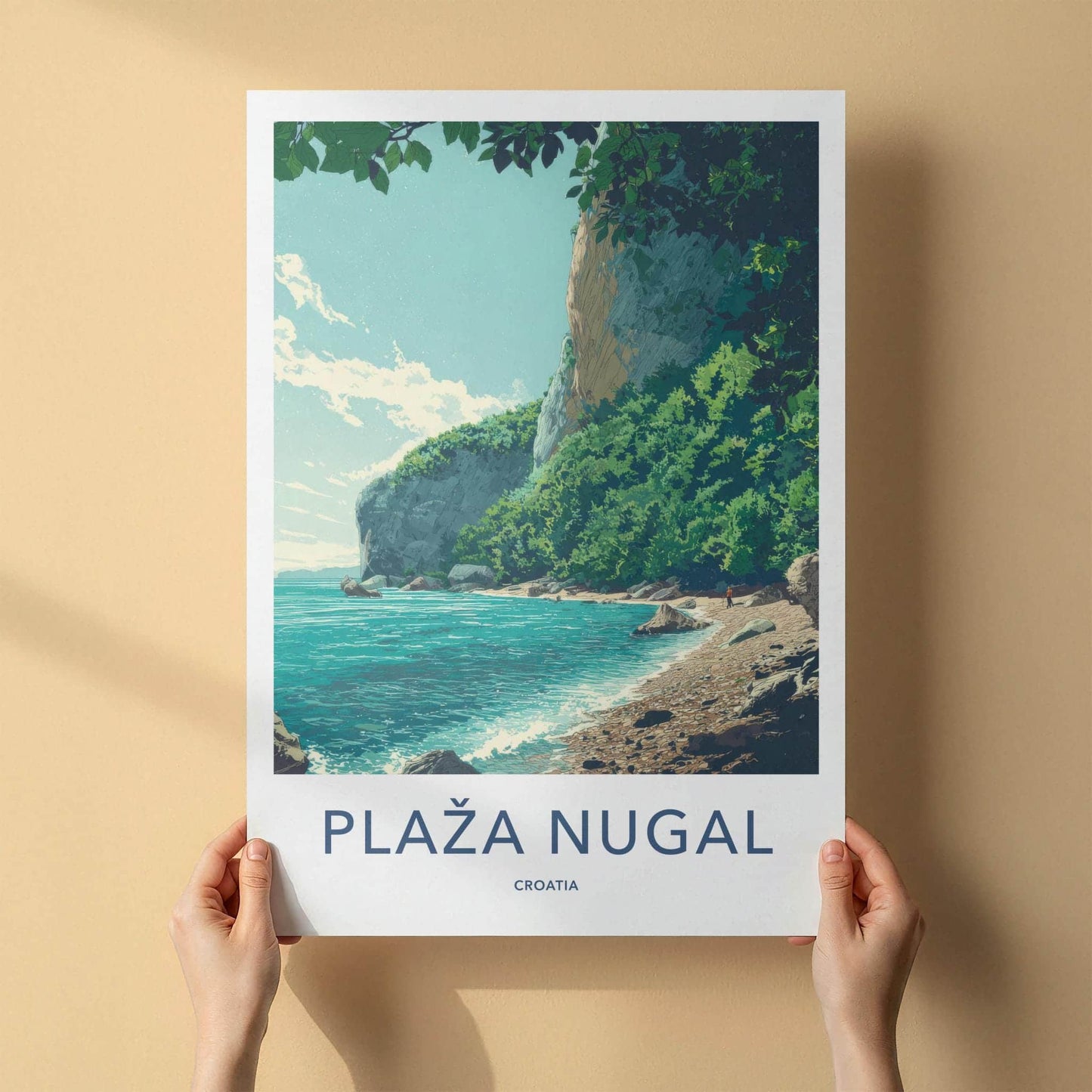 Plaza Nugal Poster - Croatia Travel Art - Lush Cliffside Beach Home Decor