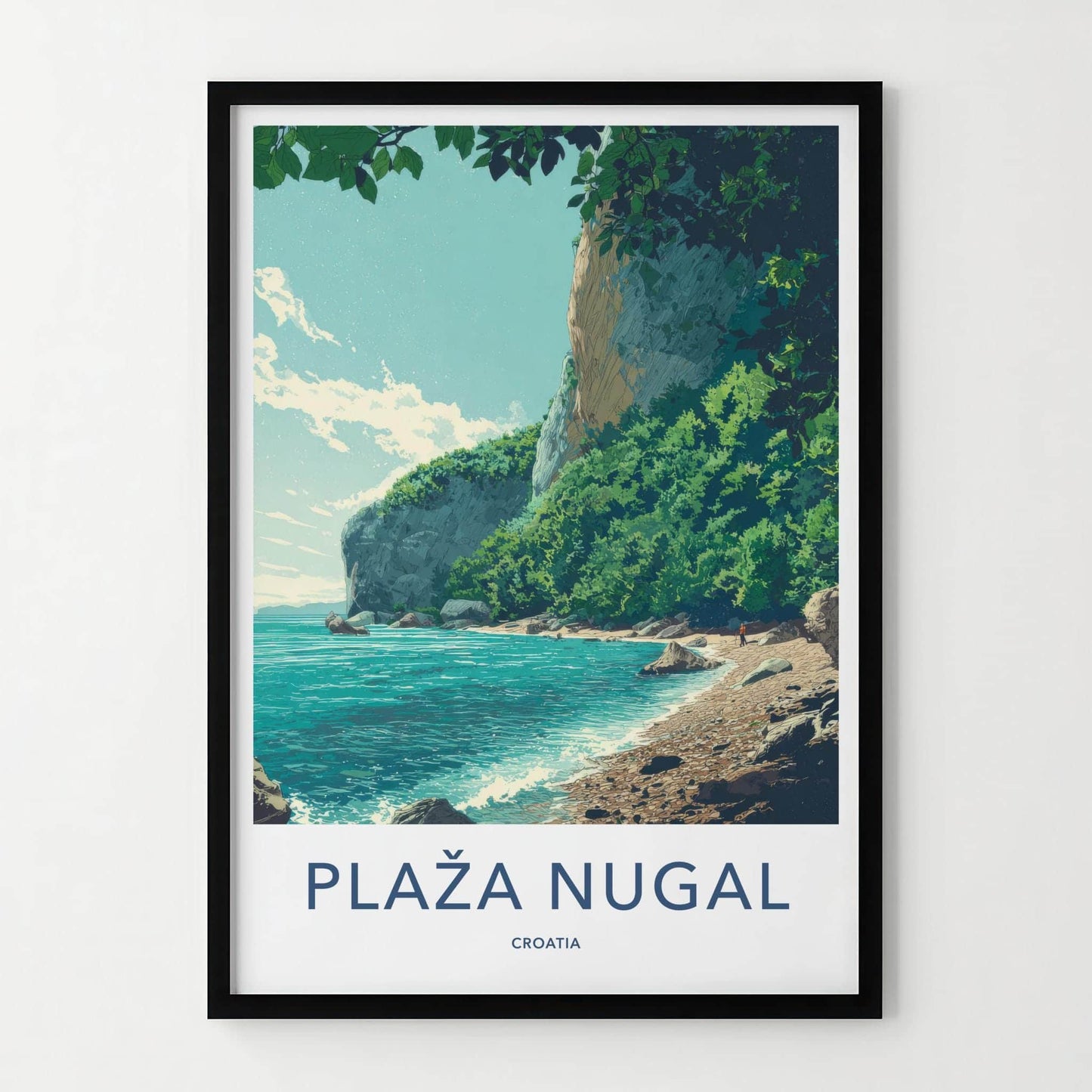 Plaza Nugal Poster - Croatia Travel Art - Lush Cliffside Beach Home Decor