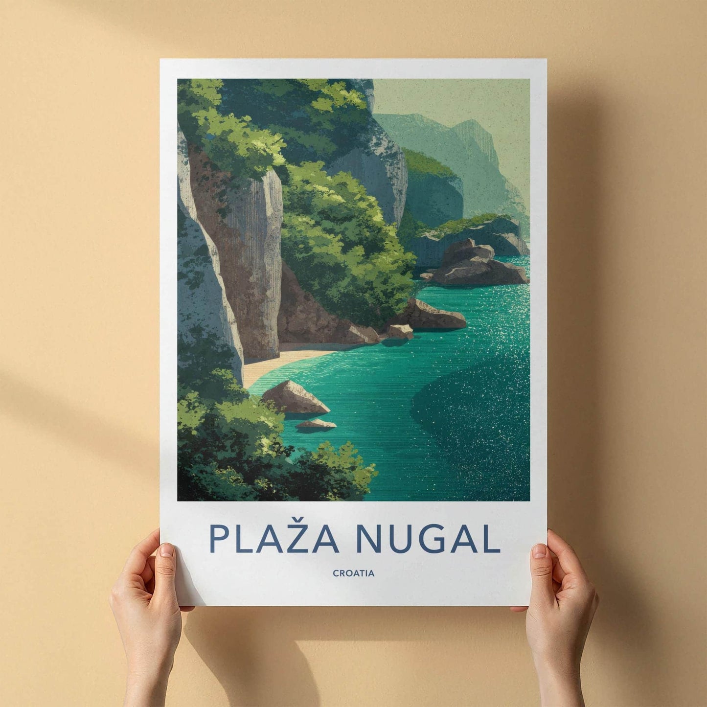 Plaza Nugal Poster - Croatia Travel Art - Secluded Beach Cove Home Decor
