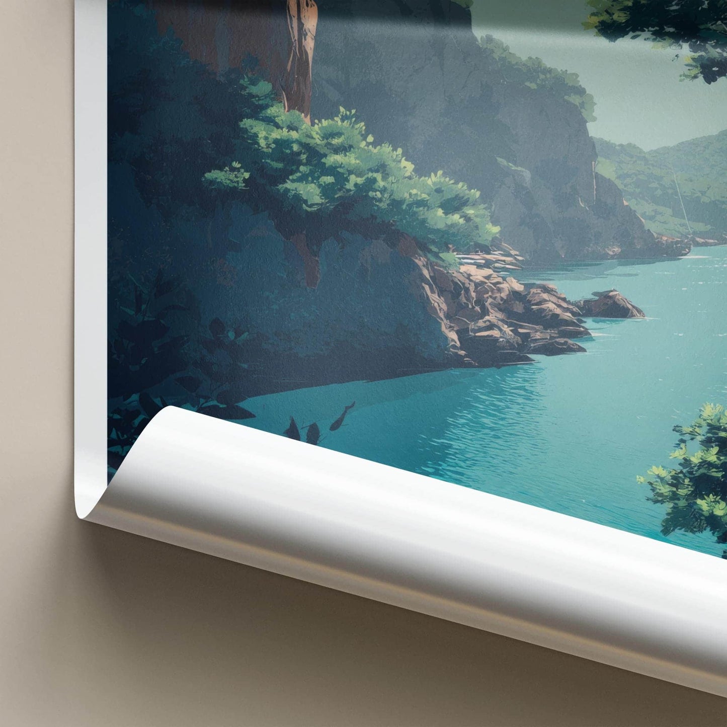 Plaza Nugal Poster - Croatia Wall Art - Turquoise Sea Cliffs Home Decor