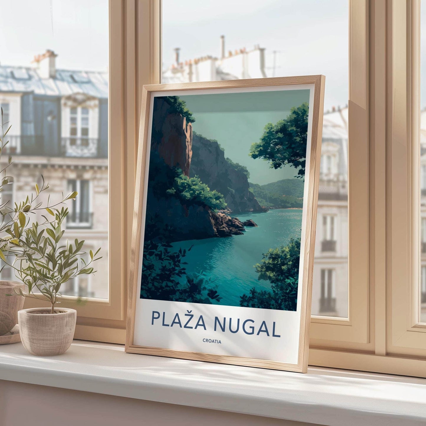 Plaza Nugal Poster - Croatia Wall Art - Turquoise Sea Cliffs Home Decor