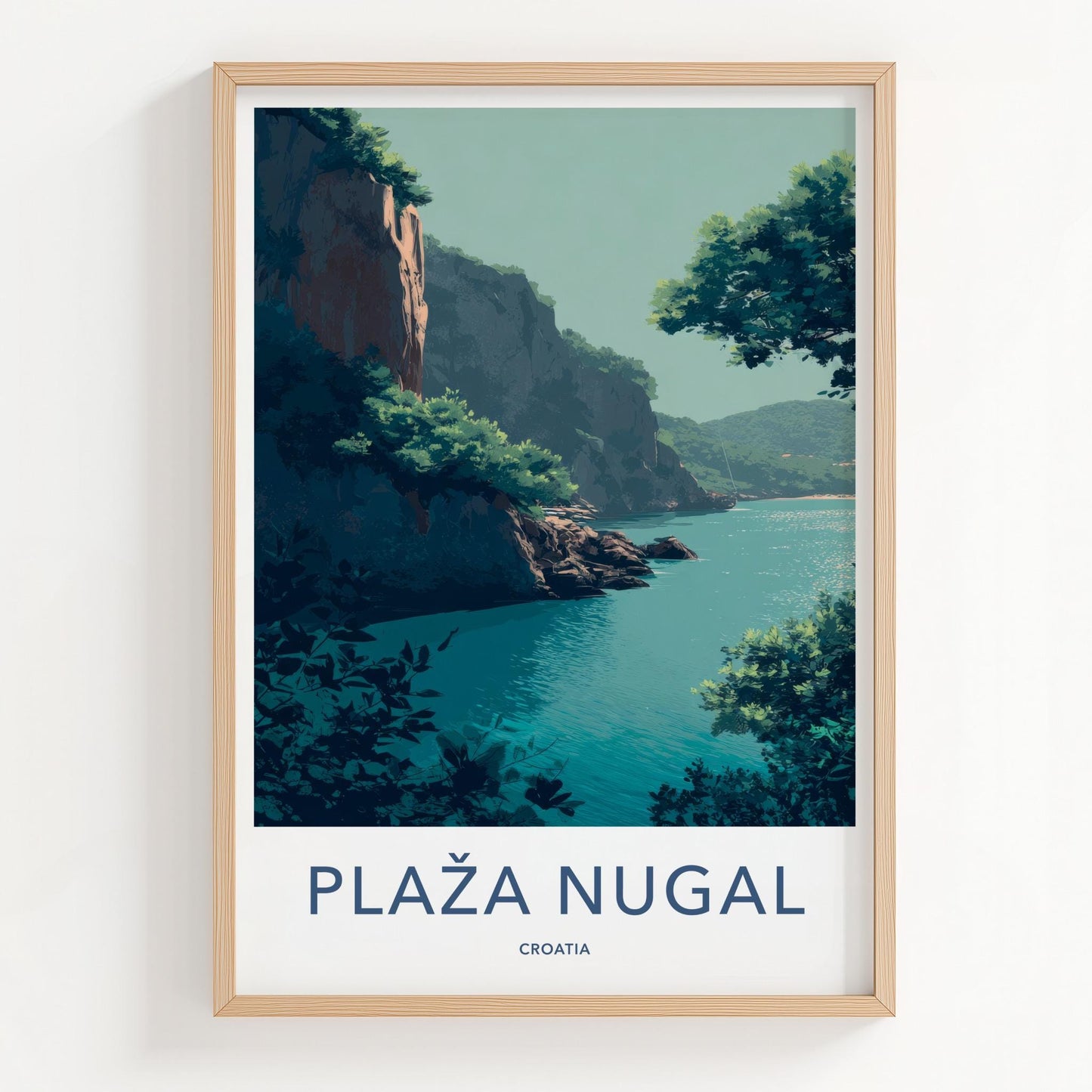 Plaza Nugal Poster - Croatia Wall Art - Turquoise Sea Cliffs Home Decor