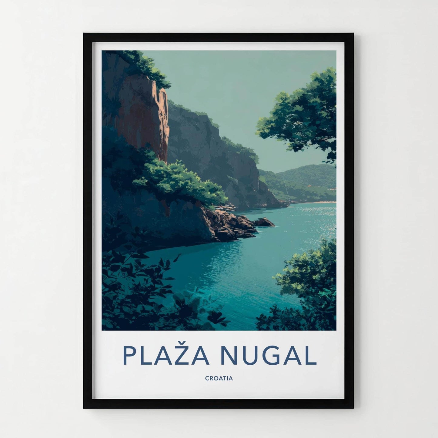 Plaza Nugal Poster - Croatia Wall Art - Turquoise Sea Cliffs Home Decor