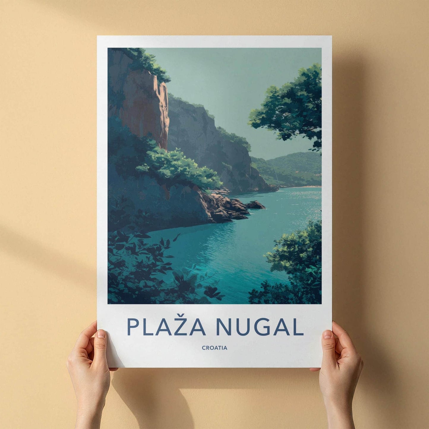 Plaza Nugal Poster - Croatia Wall Art - Turquoise Sea Cliffs Home Decor