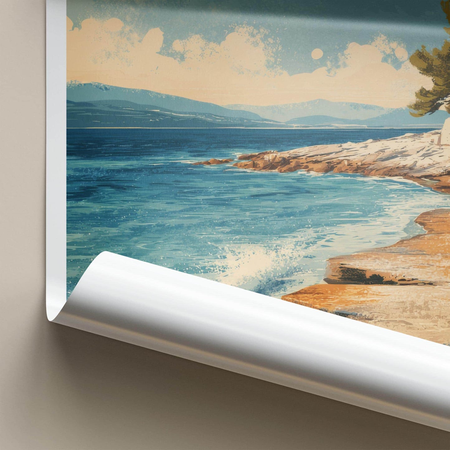 Plaza Srebrna Poster - Croatia Travel Art - Coastal Rock Waves Home Decor