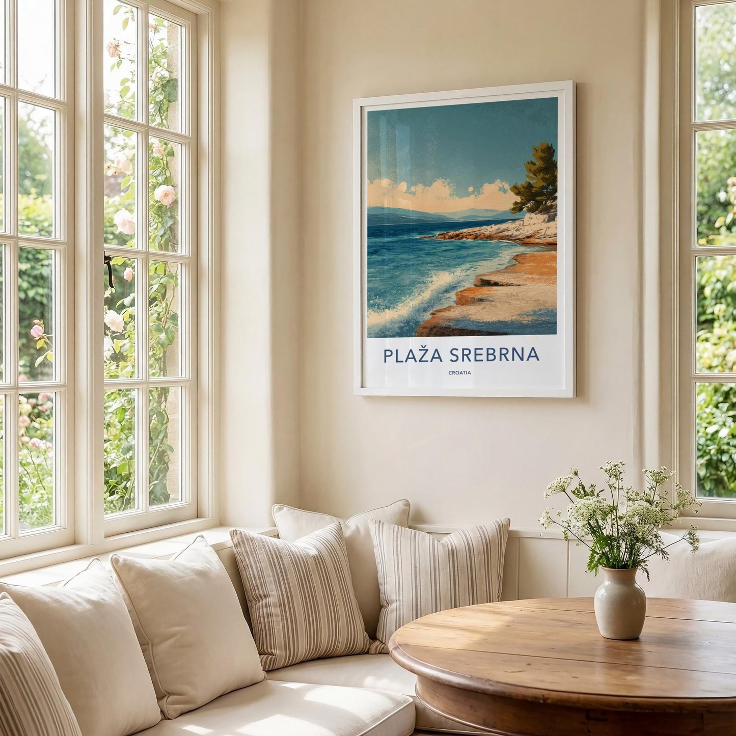 Plaza Srebrna Poster - Croatia Travel Art - Coastal Rock Waves Home Decor