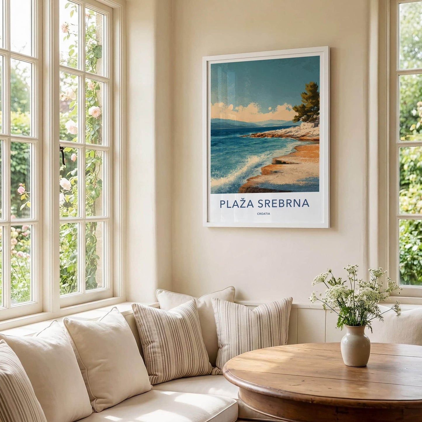 Plaza Srebrna Poster - Croatia Travel Art - Coastal Rock Waves Home Decor