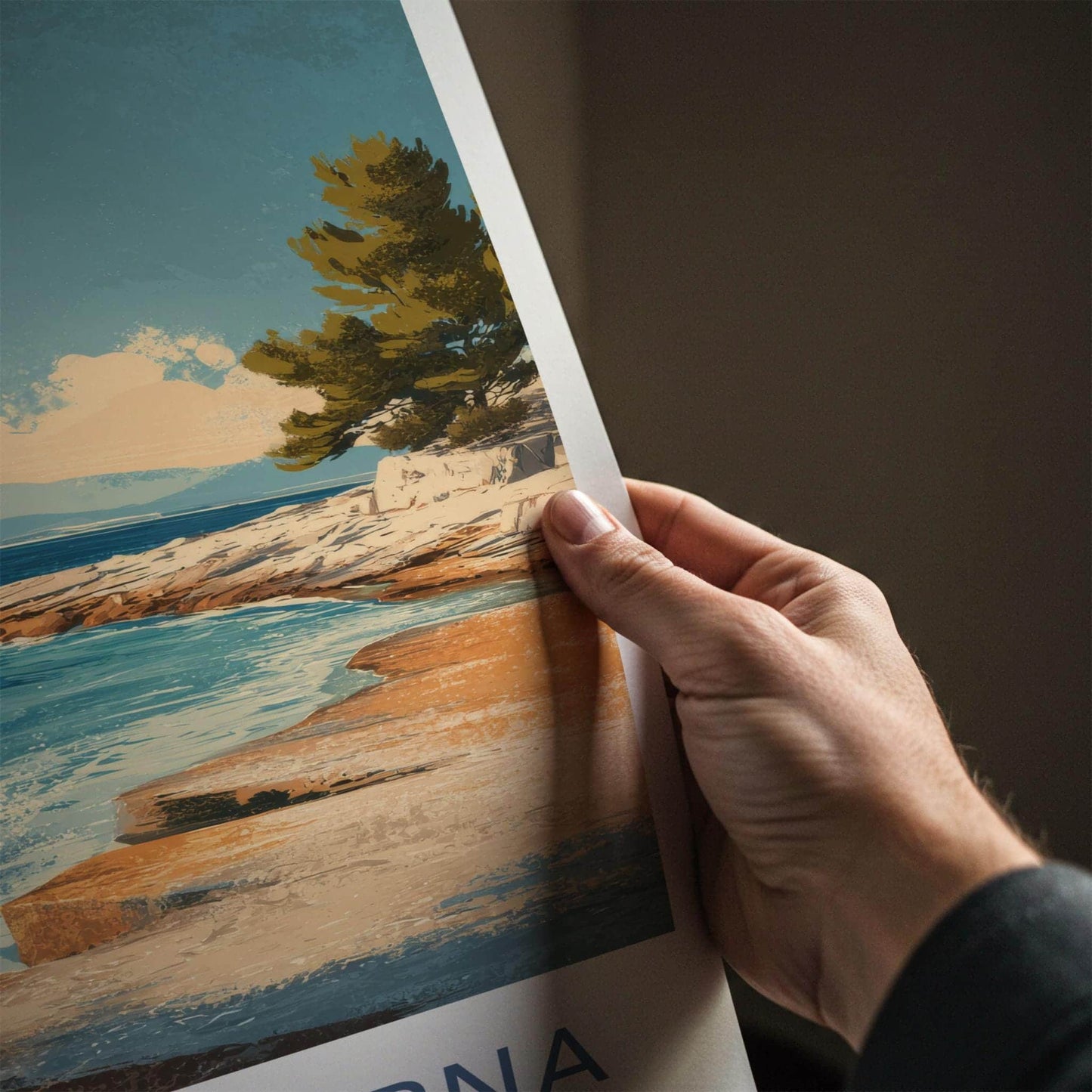 Plaza Srebrna Poster - Croatia Travel Art - Coastal Rock Waves Home Decor