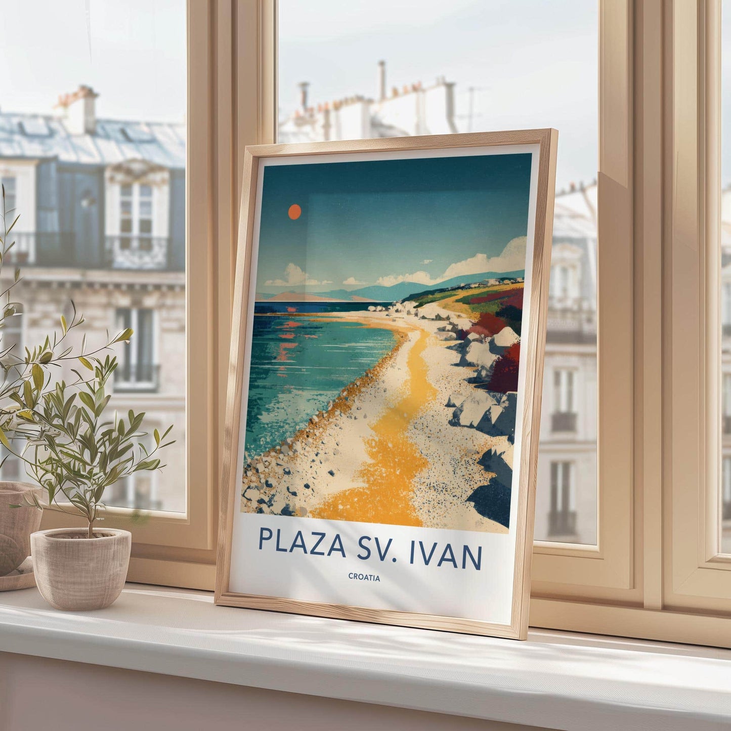 PLAZA SV. IVAN Poster - Croatia Travel Art - Vibrant Coastal Beach Home Decor
