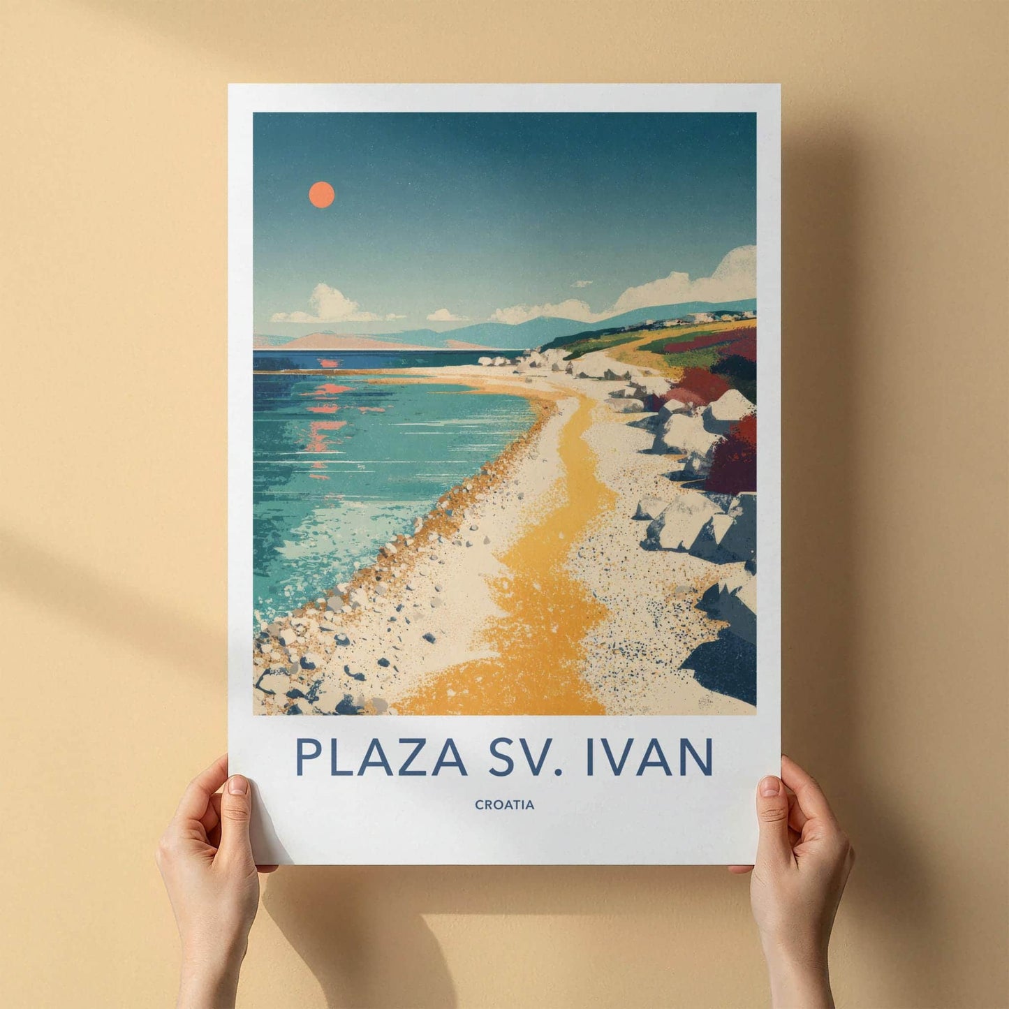 PLAZA SV. IVAN Poster - Croatia Travel Art - Vibrant Coastal Beach Home Decor