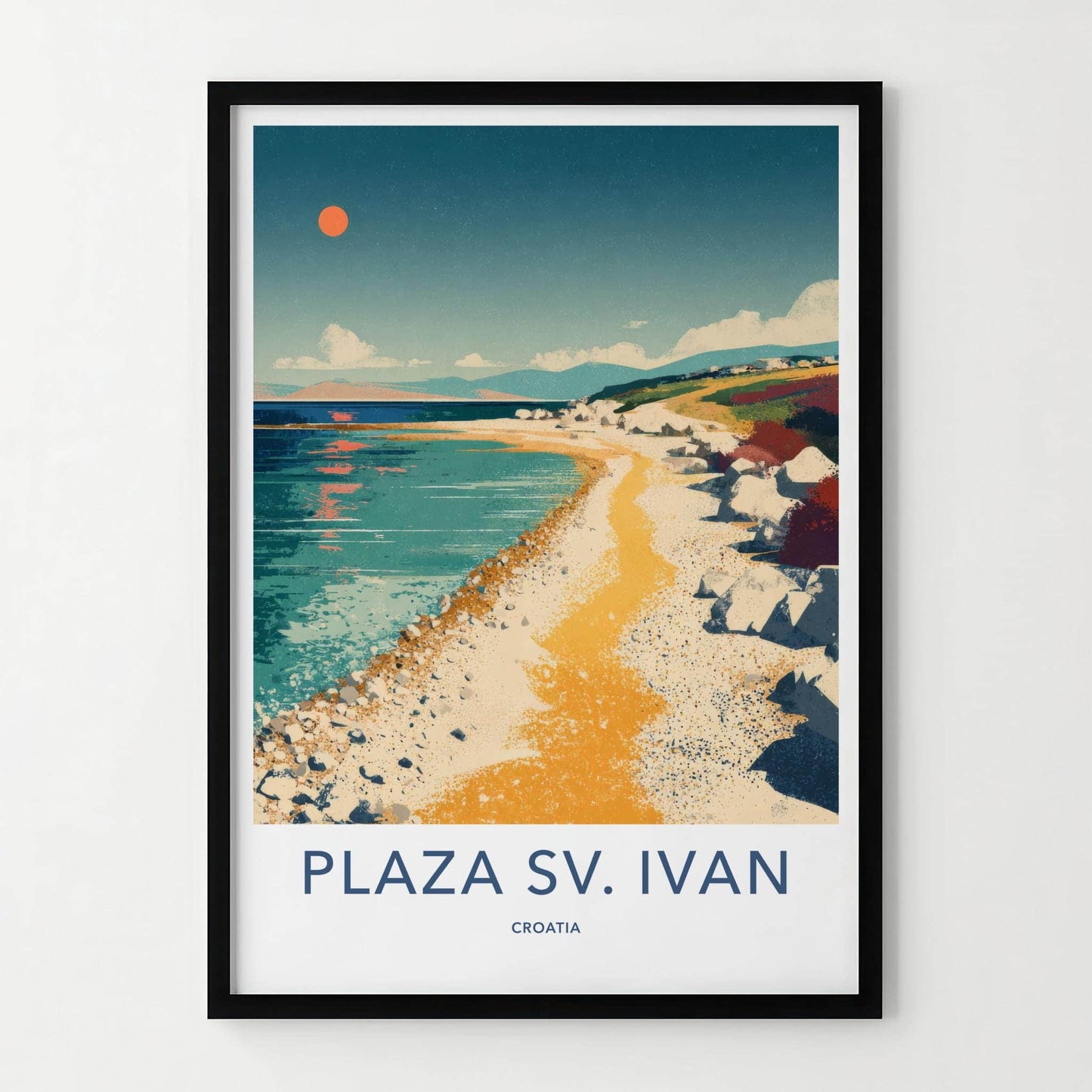 PLAZA SV. IVAN Poster - Croatia Travel Art - Vibrant Coastal Beach Home Decor