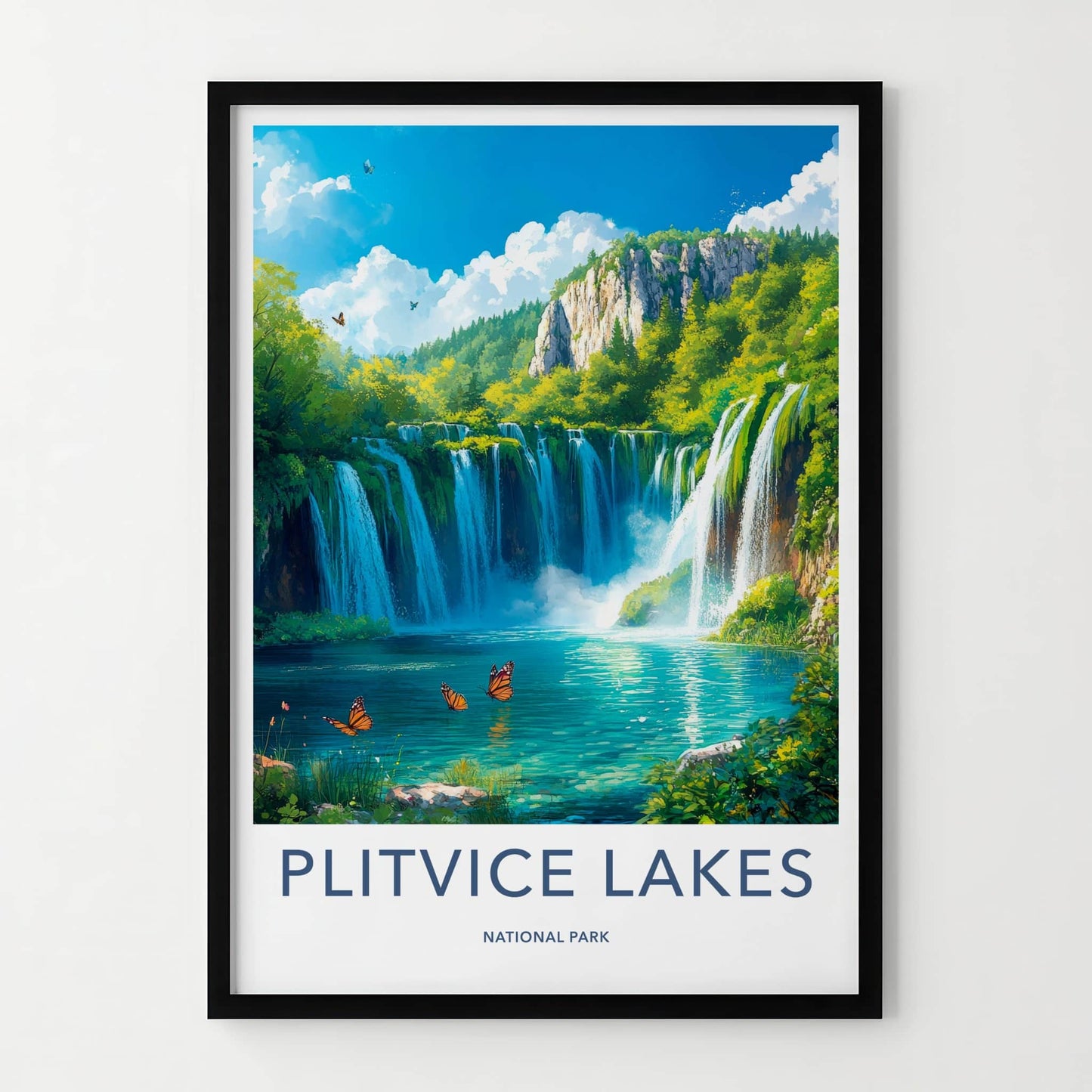 Plitvice Lakes National Park Poster - Croatia Travel Art - Clear lake butterflies Home Decor