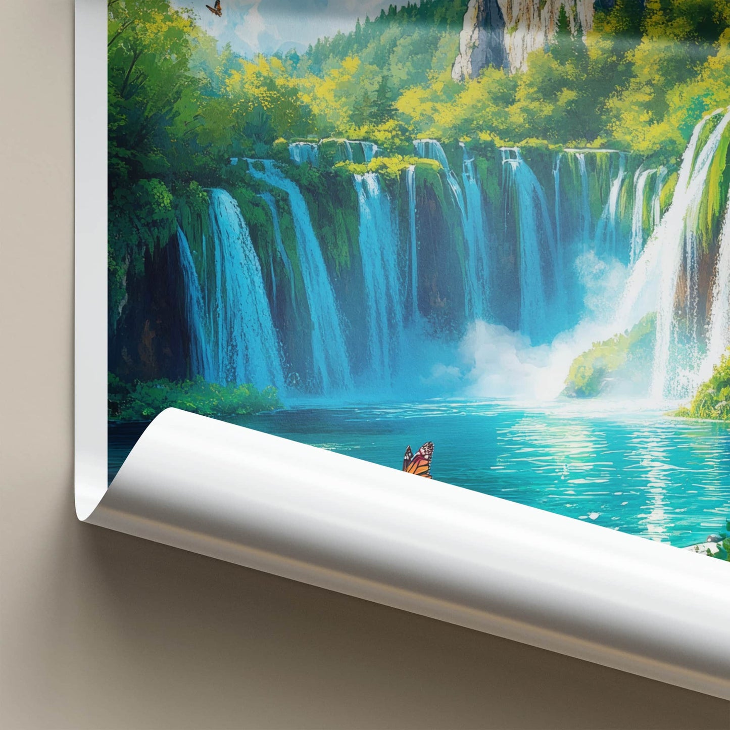 Plitvice Lakes National Park Poster - Croatia Travel Art - Clear lake butterflies Home Decor