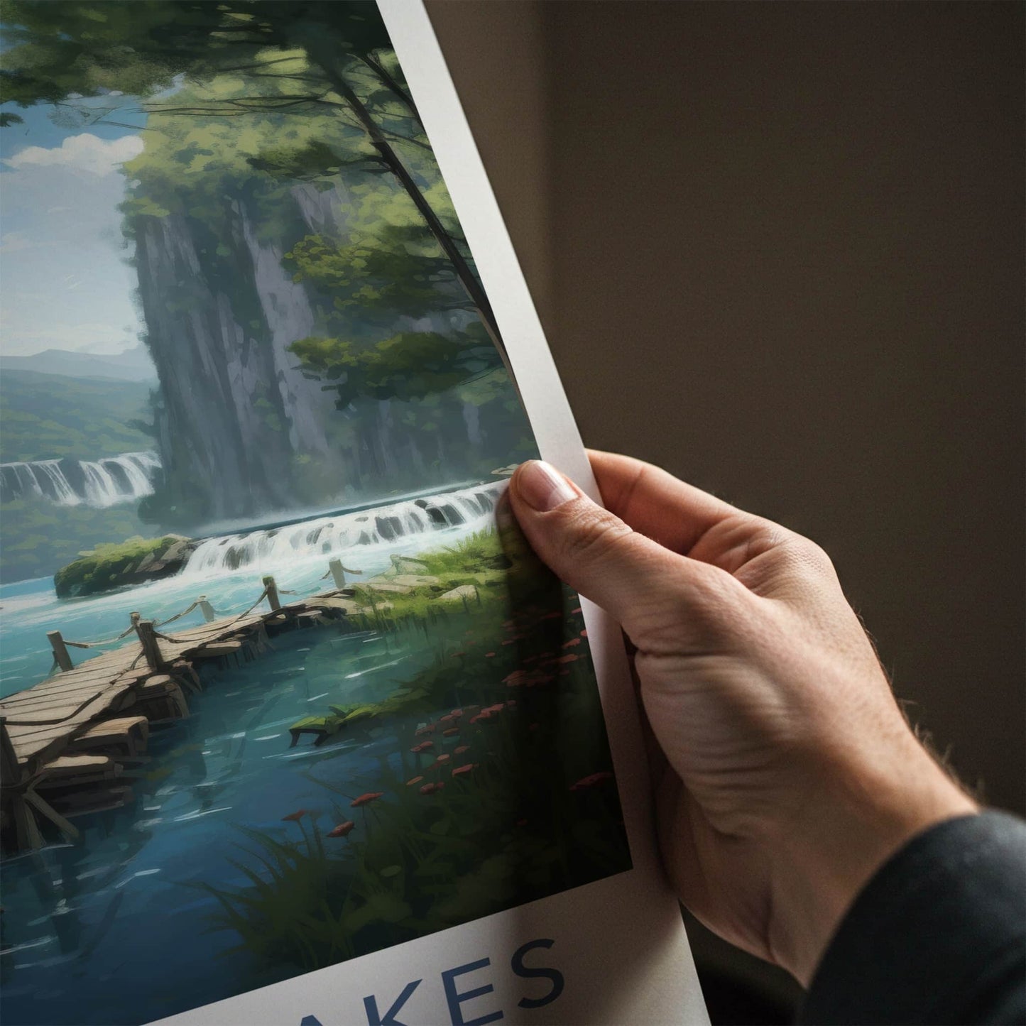 Plitvice Lakes National Park Poster - Croatia Wall Art - Lakeside Wooden Path Gift