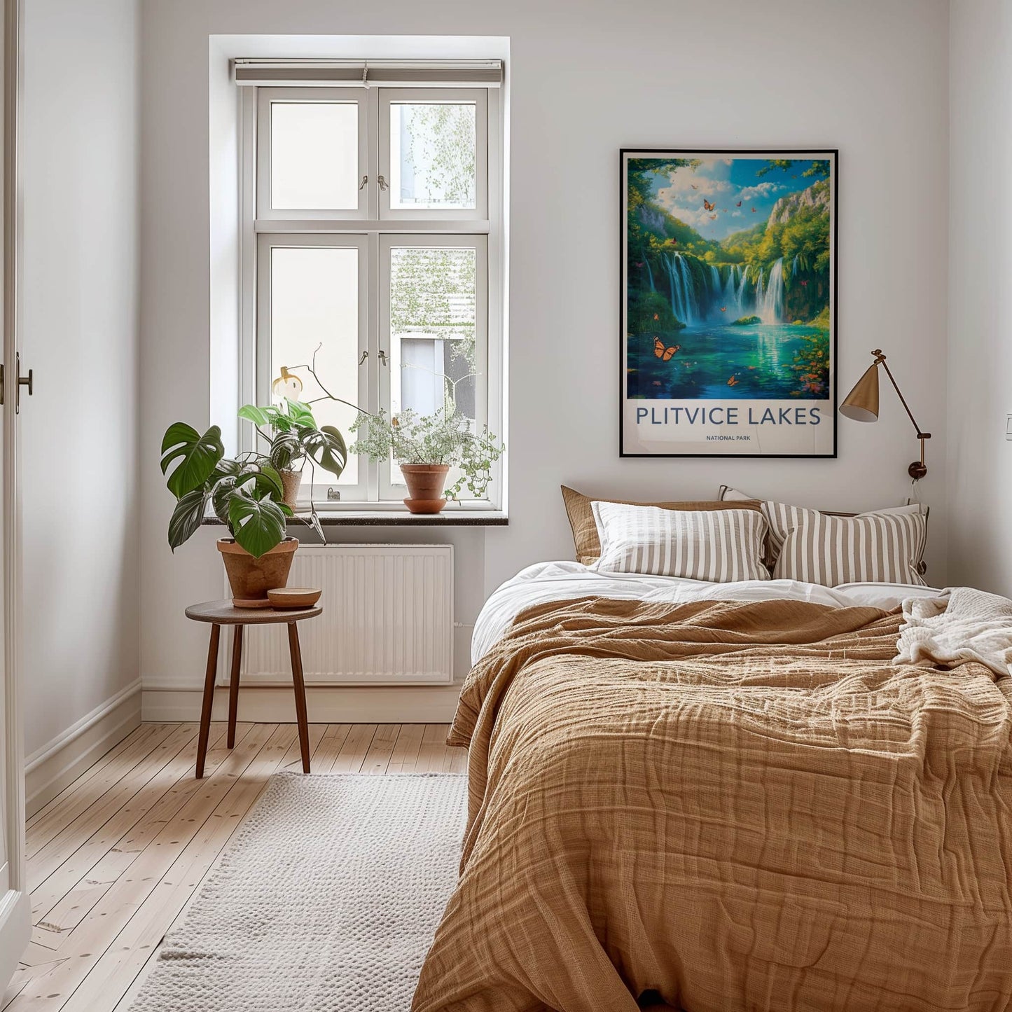 Plitvice Lakes Poster - Croatia Travel Art - Lush Waterfalls Butterflies Home Decor