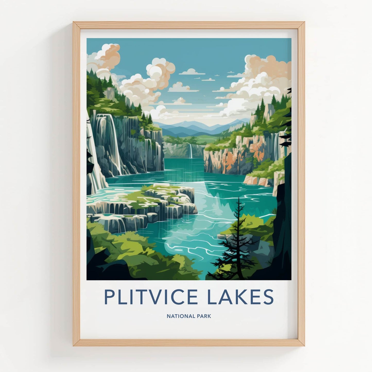 Plitvice Lakes Poster - Croatia Travel Art - Turquoise Lake Waterfalls Home Decor
