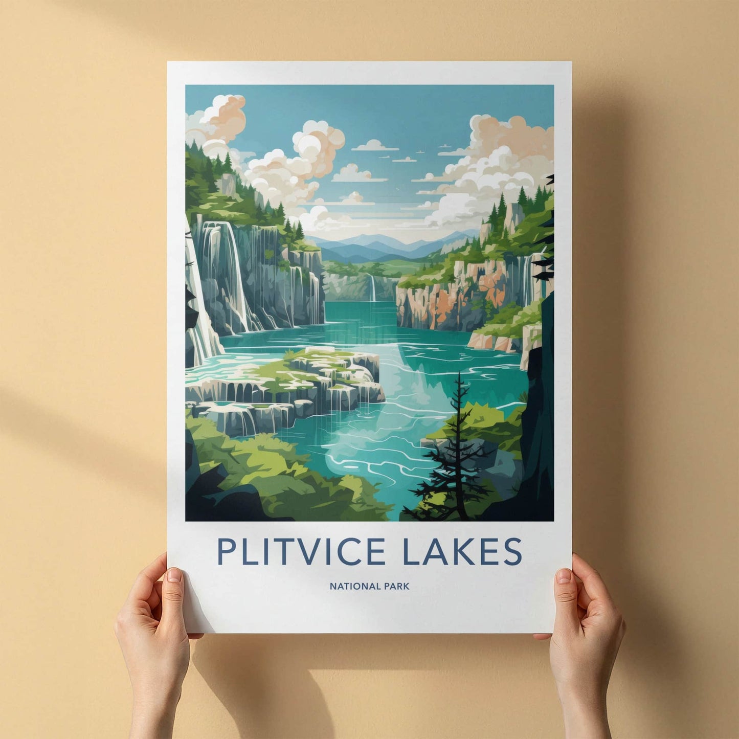 Plitvice Lakes Poster - Croatia Travel Art - Turquoise Lake Waterfalls Home Decor