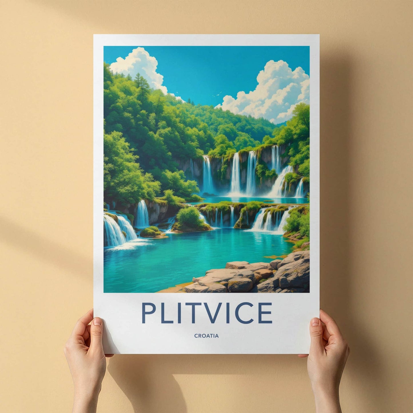 Plitvice Poster - Croatia Travel Art - Cascading Turquoise Water Home Decor