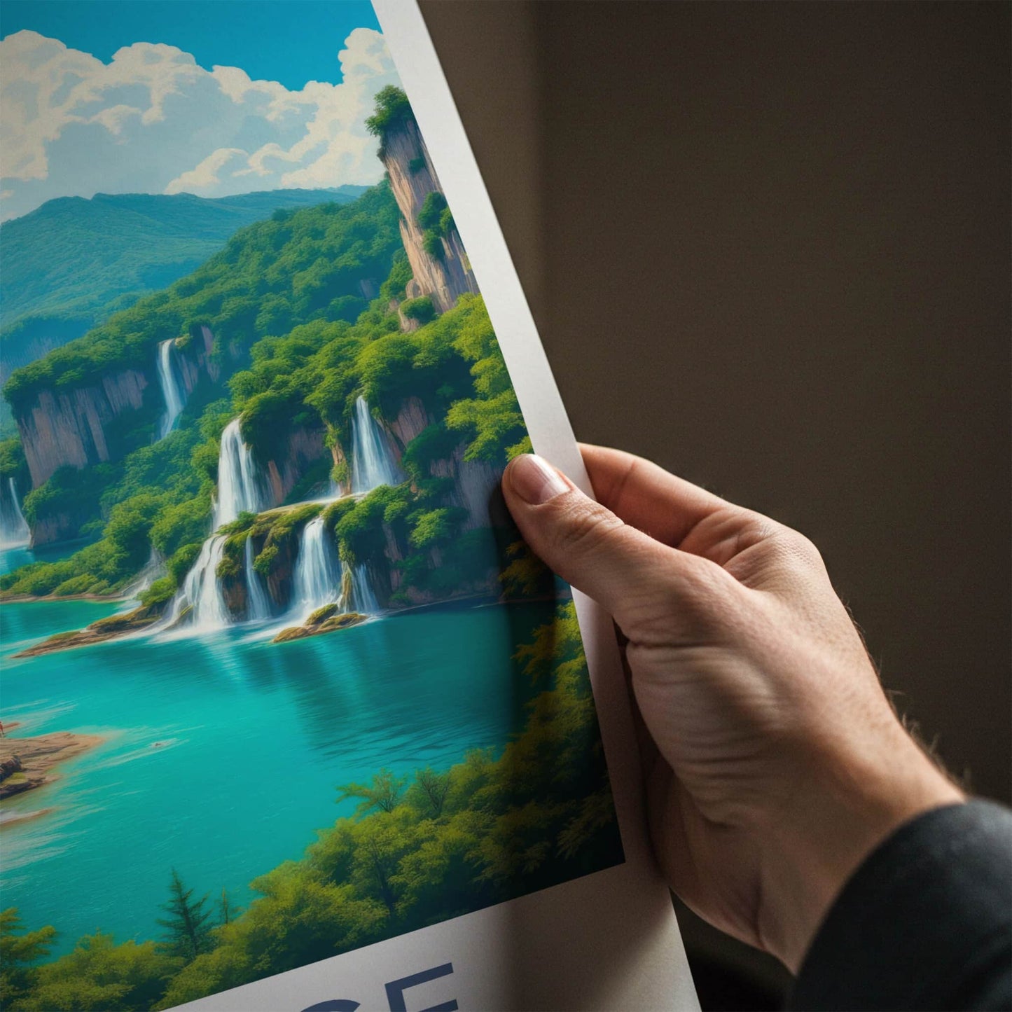 Plitvice Poster - Croatia Travel Art - Cascading Water Turquoise Lakes Wall Decor