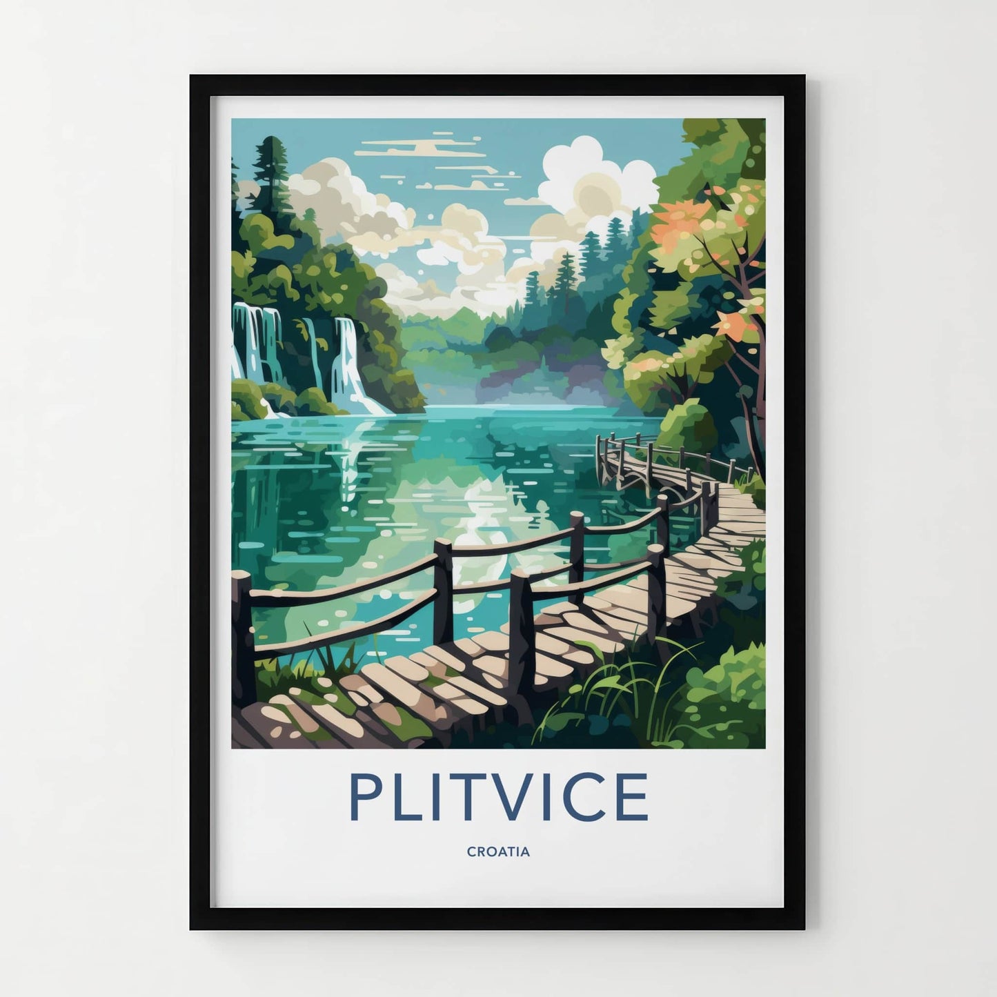 Plitvice Poster - Croatia Travel Art - Wooden Boardwalk Path Home Decor