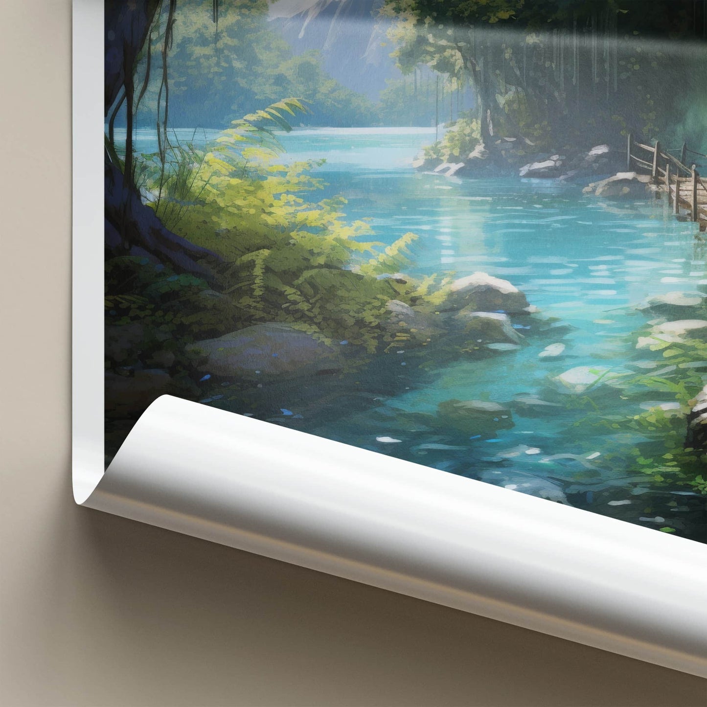 Plitvice Poster - Croatia Travel Art - Wooden Path Waterfall Home Decor