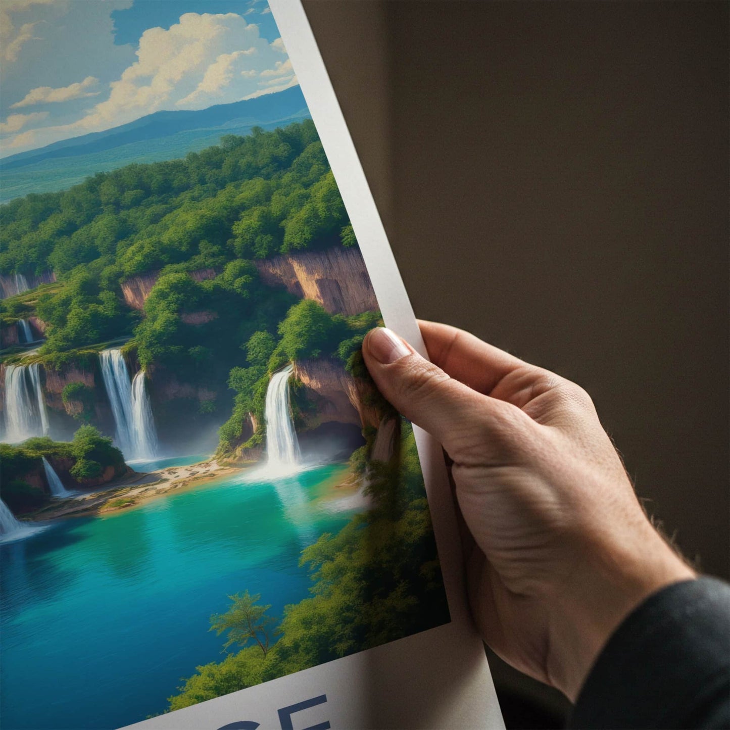 Plitvice Poster - Croatia Wall Art - Cascading Turquoise Waters Home Decor
