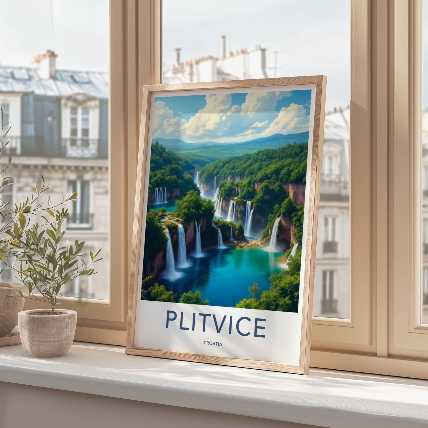 Plitvice Poster - Croatia Wall Art - Cascading Turquoise Waters Home Decor
