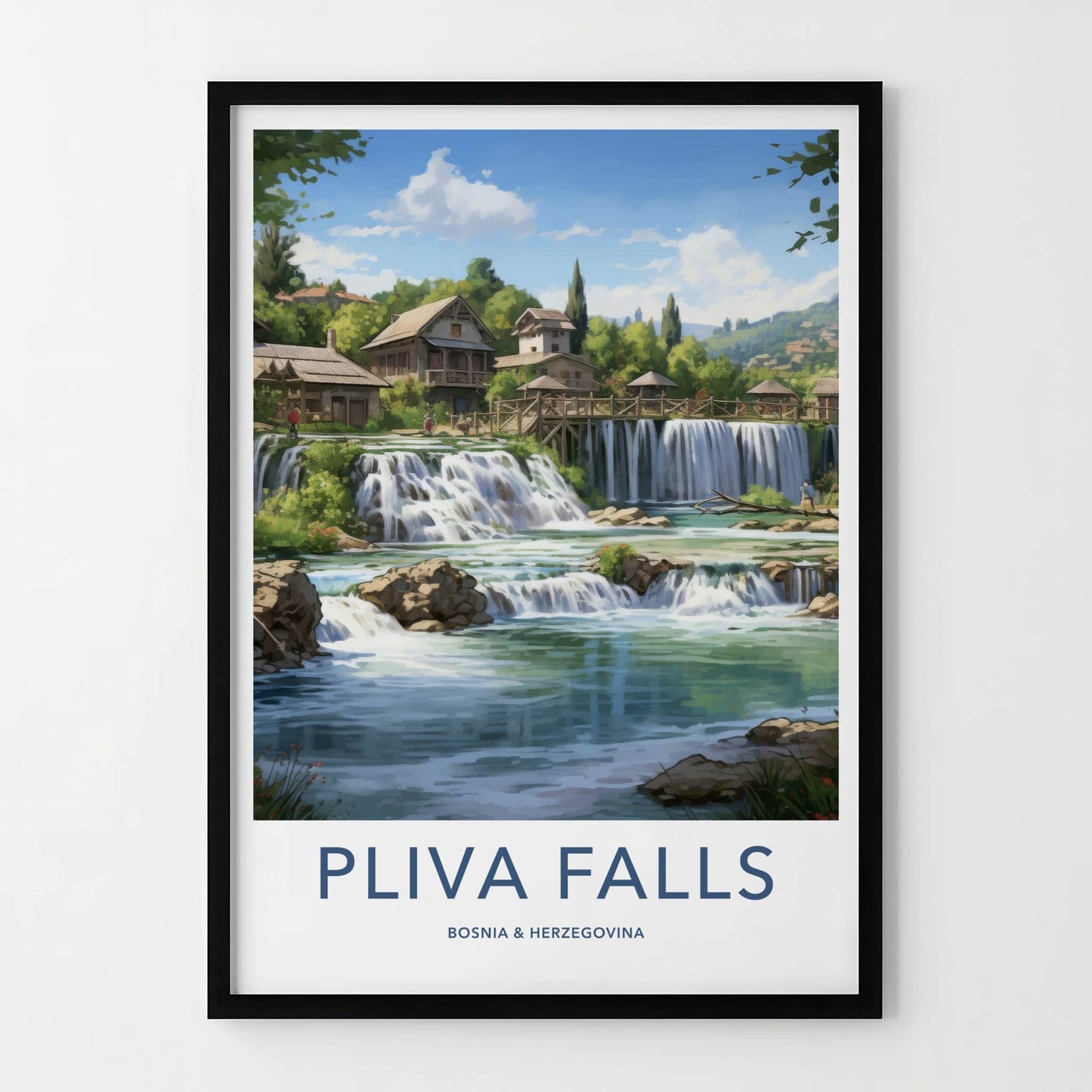 Pliva Falls Poster - Bosnia Herzegovina Wall Art - Historic Village Waterfalls Gift