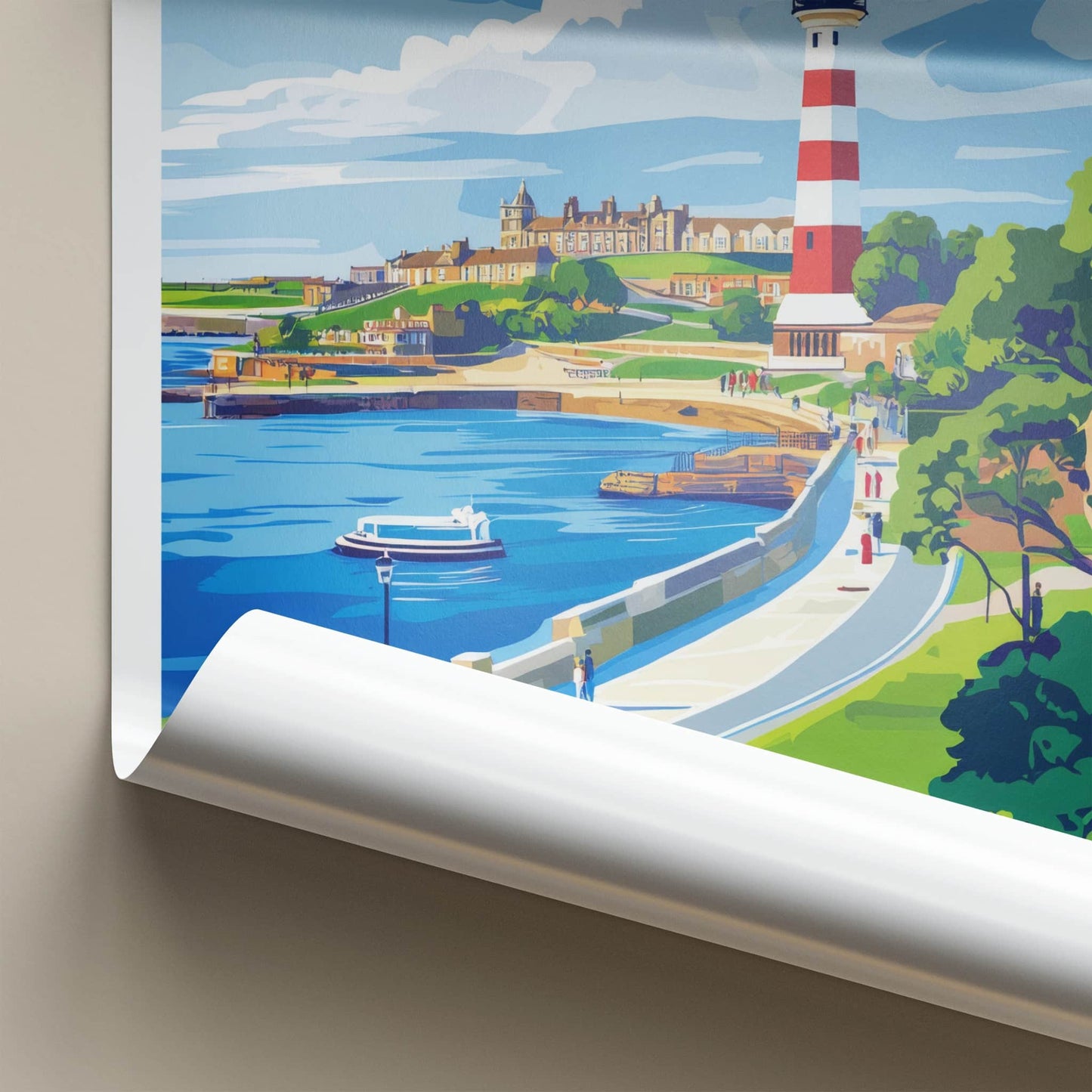 Plymouth Poster - England Travel Art - Red Striped Lighthouse Wall Decor
