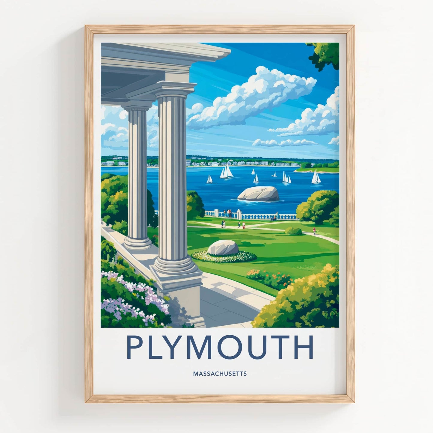 Plymouth Poster - Massachusetts Travel Art - Bay Sailboats Park Home Decor