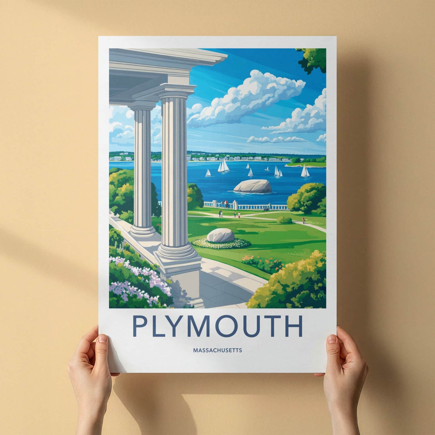 Plymouth Poster - Massachusetts Travel Art - Bay Sailboats Park Home Decor