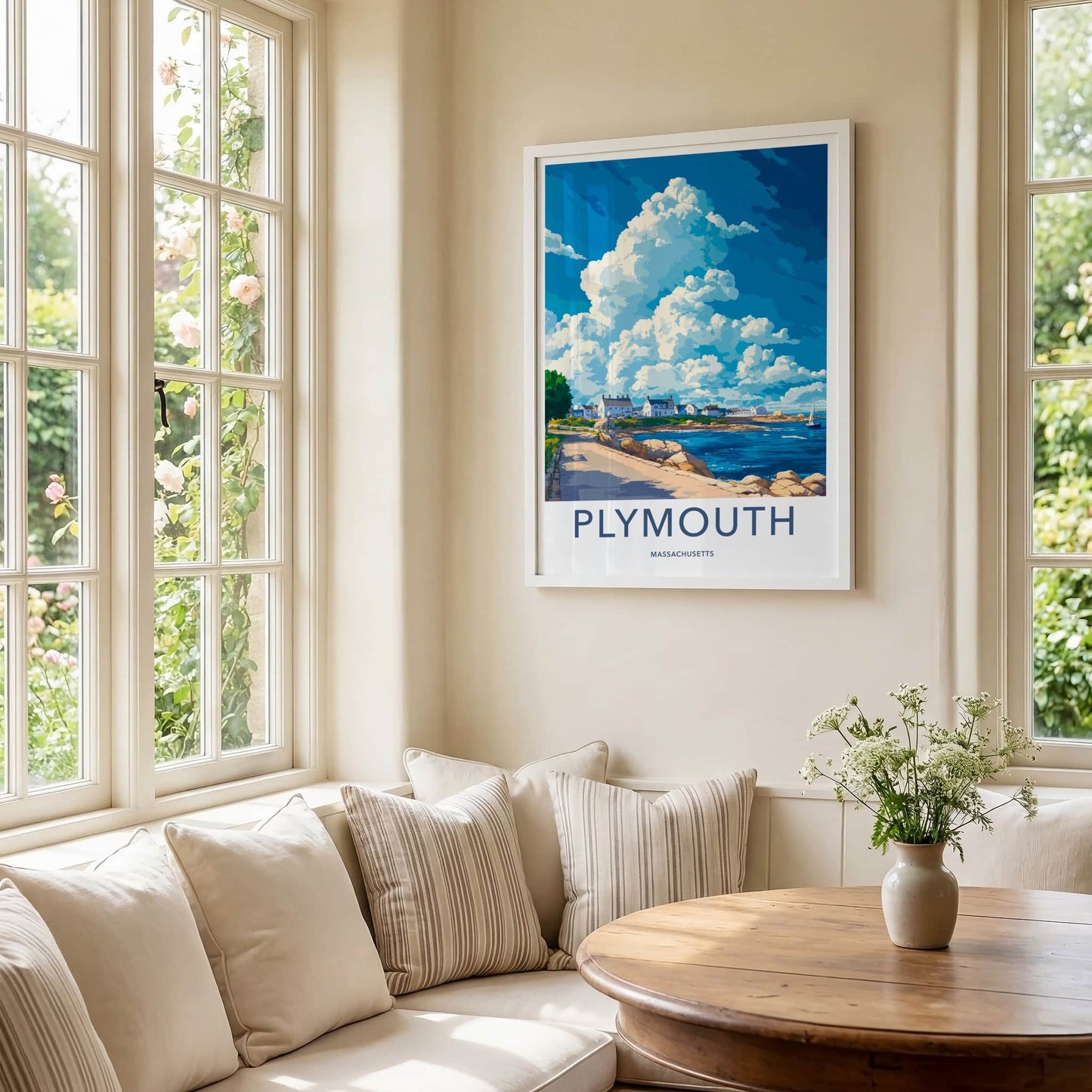 Plymouth Poster - Massachusetts Travel Art - Coastal Town Scene Home Decor