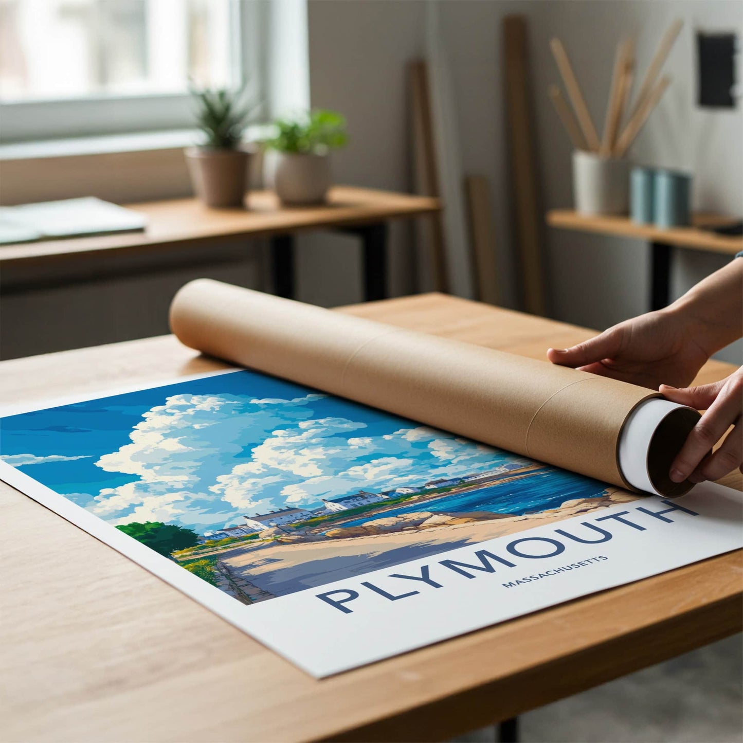 Plymouth Poster - Massachusetts Travel Art - Coastal Town Scene Home Decor