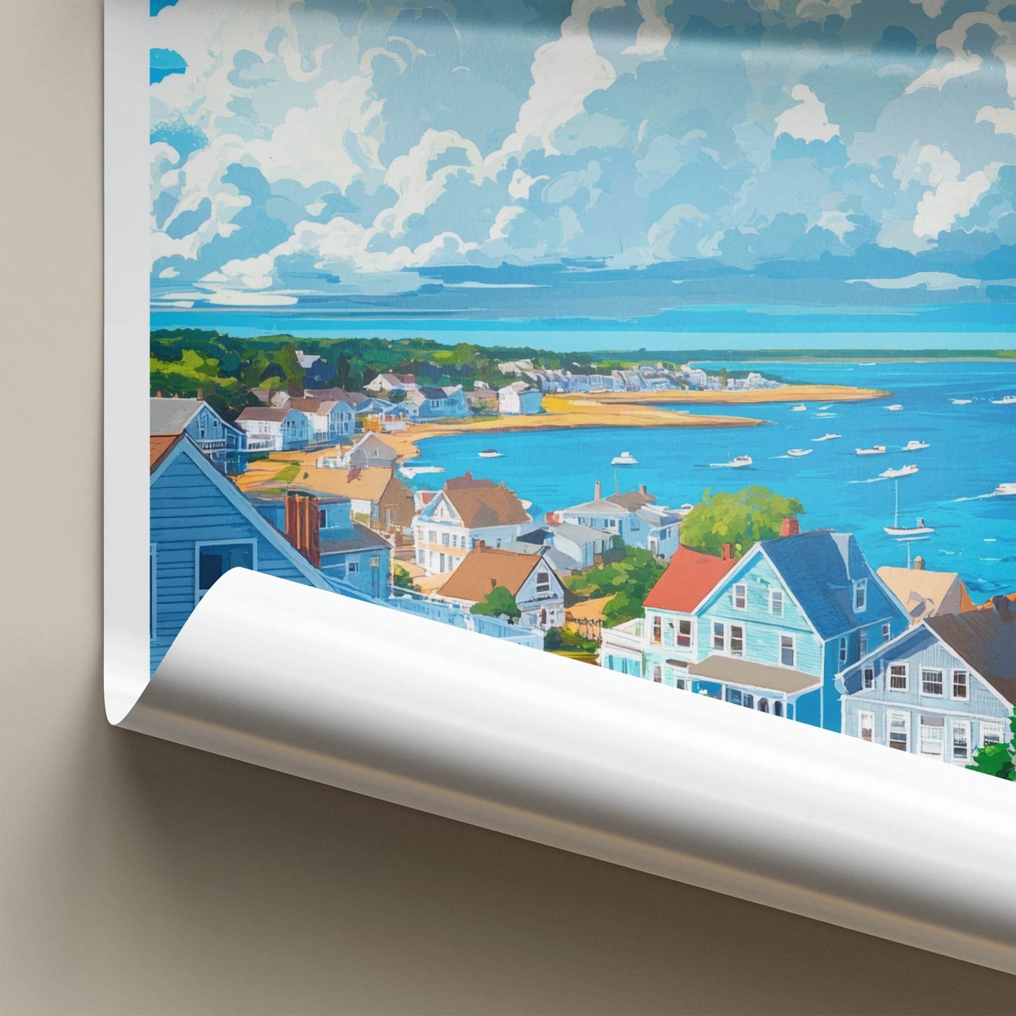 Plymouth Poster - Massachusetts Travel Art - Coastal Townscape Bay Home Decor