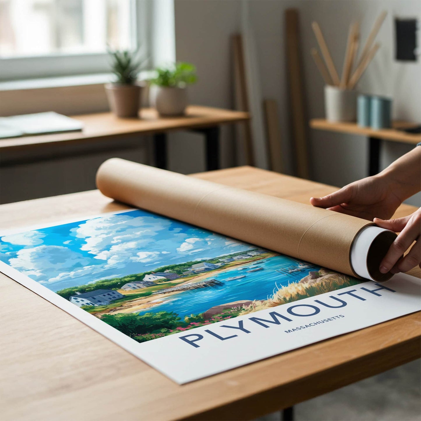 Plymouth Poster - Massachusetts Travel Art - Coastal Village Harbor Home Decor