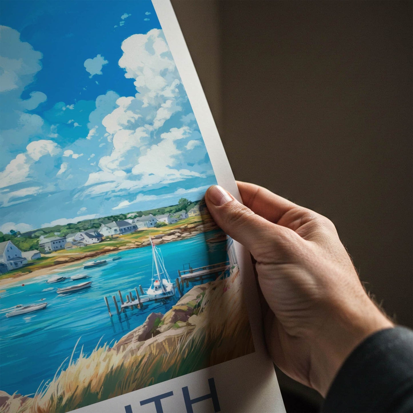 Plymouth Poster - Massachusetts Travel Art - Coastal Village Harbor Home Decor