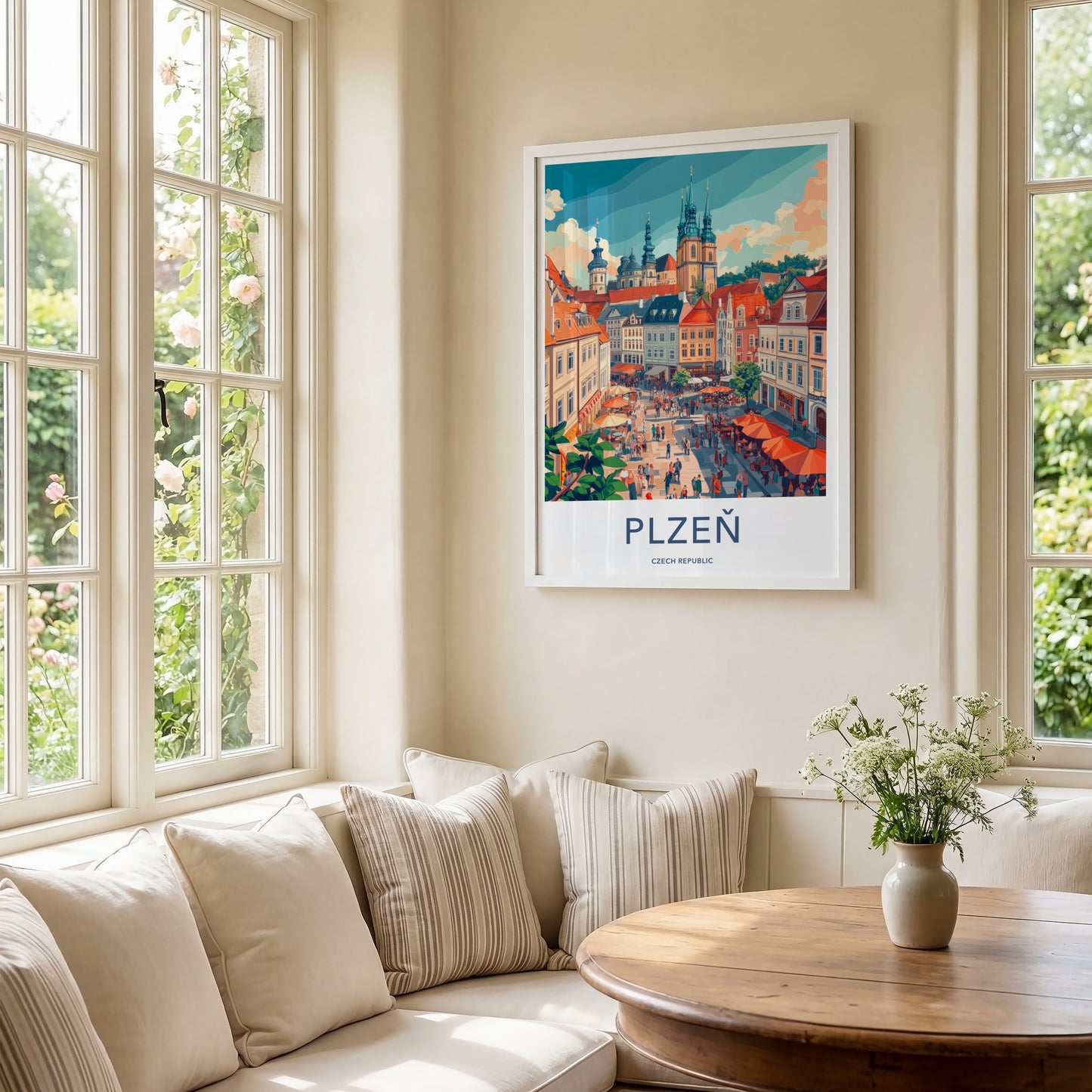Plzen Poster - Czech Republic Travel Art - Busy City Street Home Decor