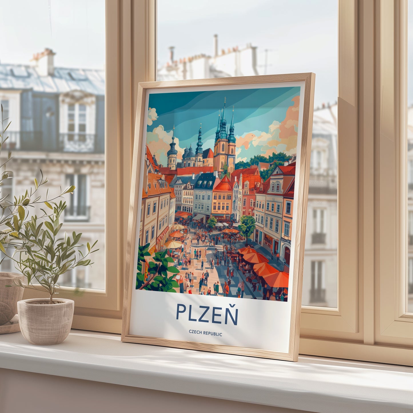 Plzen Poster - Czech Republic Travel Art - Busy City Street Home Decor