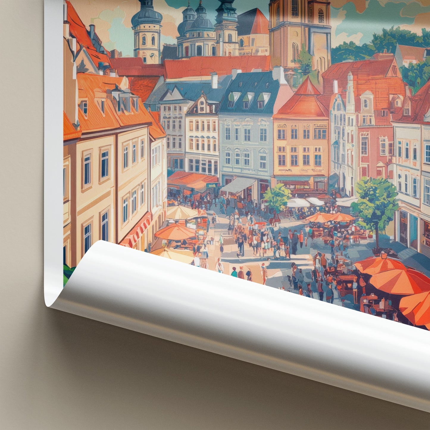 Plzen Poster - Czech Republic Travel Art - Busy City Street Home Decor