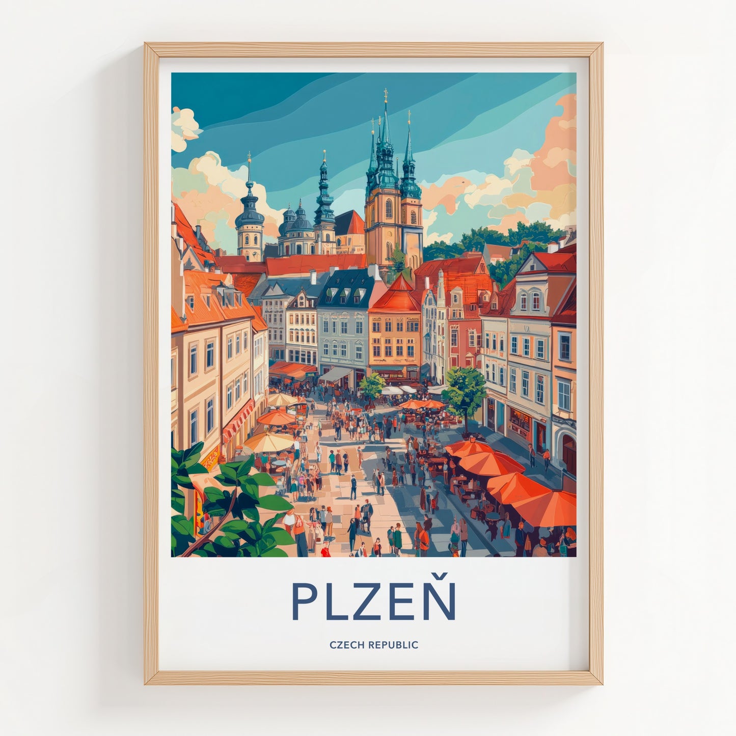 Plzen Poster - Czech Republic Travel Art - Busy City Street Home Decor