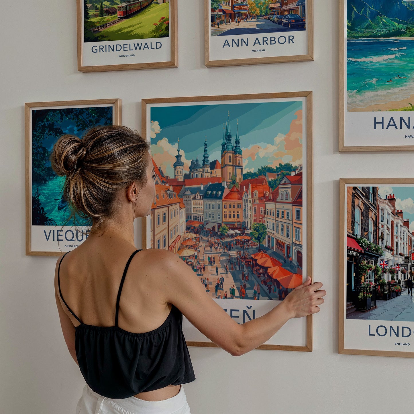 Plzen Poster - Czech Republic Travel Art - Busy City Street Home Decor