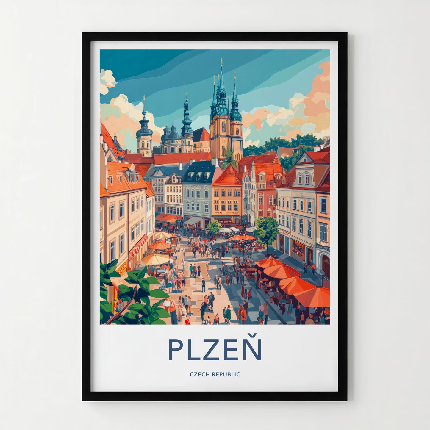 Plzen Poster - Czech Republic Travel Art - Busy City Street Home Decor