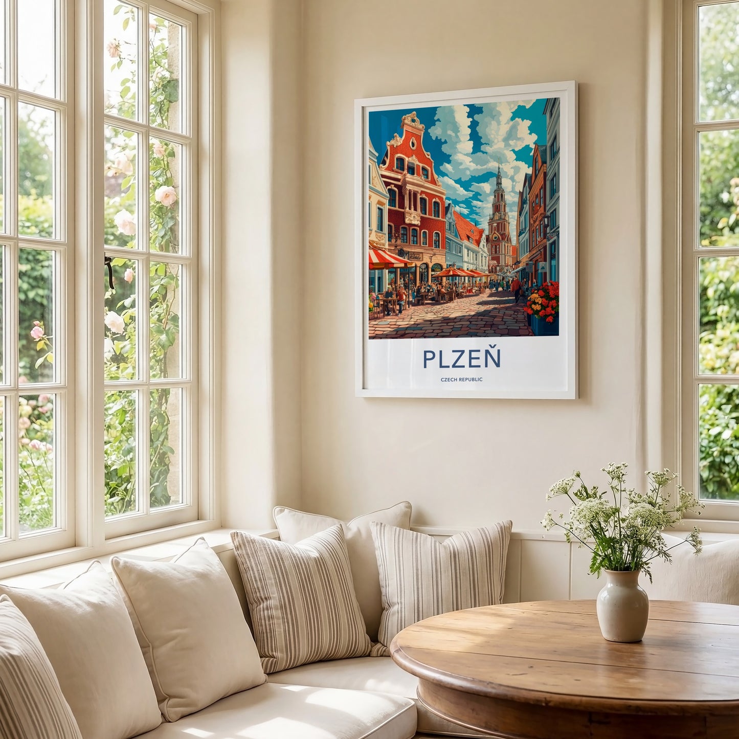 Plzen Poster - Czech Republic Travel Art - Lively City Square Home Decor